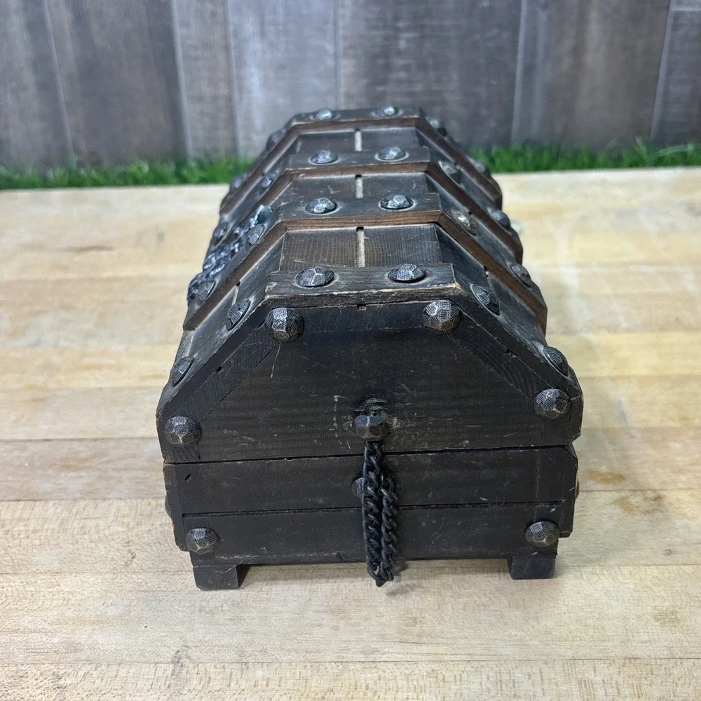 Vintage Made in Japan Wooden Treasure Chest Jewelry Box Gothic